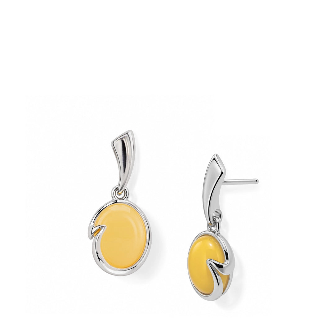 Luminor Sterling Silver Oval Milk Amber Earrings