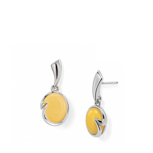 Luminor Sterling Silver Oval Milk Amber Earrings