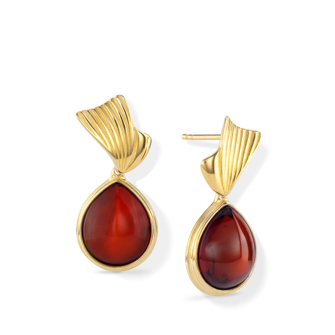 Ripples Autumn Dunes Teardrop Baltic Cherry Amber Earrings