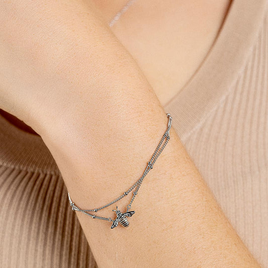 Clogau Honey Bee Double Chain Bracelet White Gold