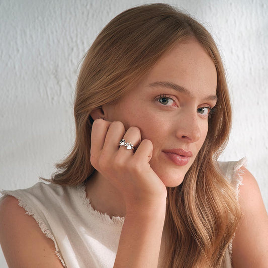 Clogau Paw Prints on My Heart Silver Stacking Ring White Gold