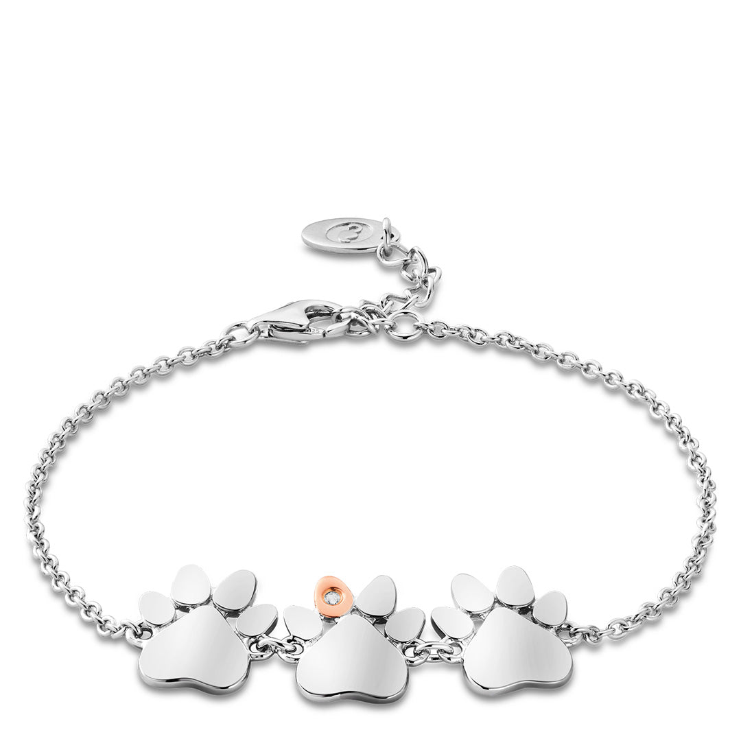 Clogau Paw Prints on My Heart Triple Paw Sterling Silver Bracelet