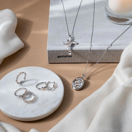 Clogau Tree of Life Sterling Silver Vine Cross Topaz Pendant White Gold