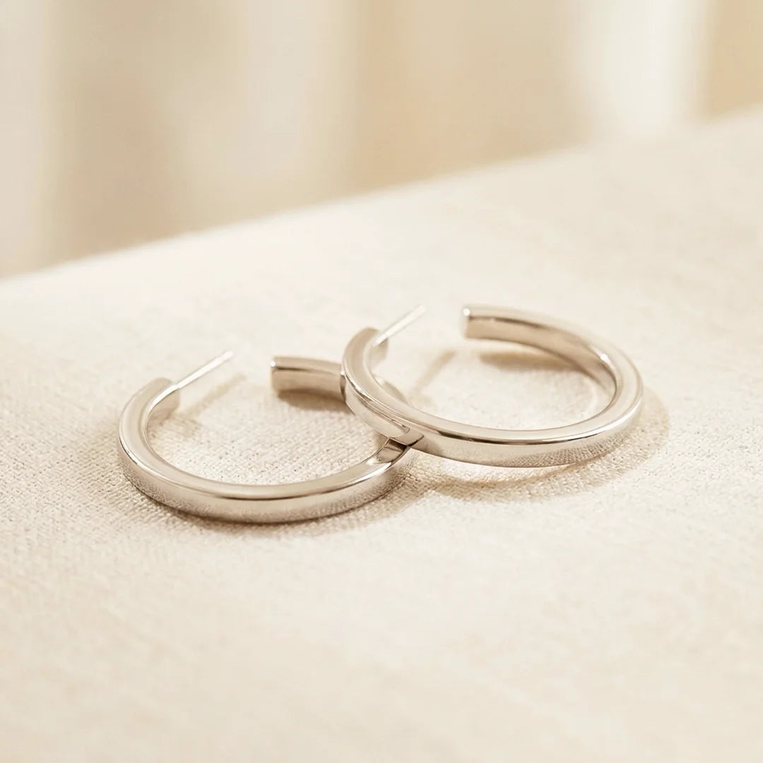 Cube Edge Medium Sterling Silver Hoop Earrings