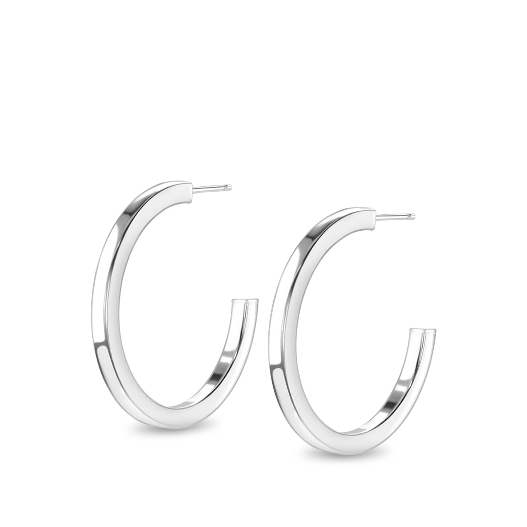 Cube Edge Medium Sterling Silver Hoop Earrings