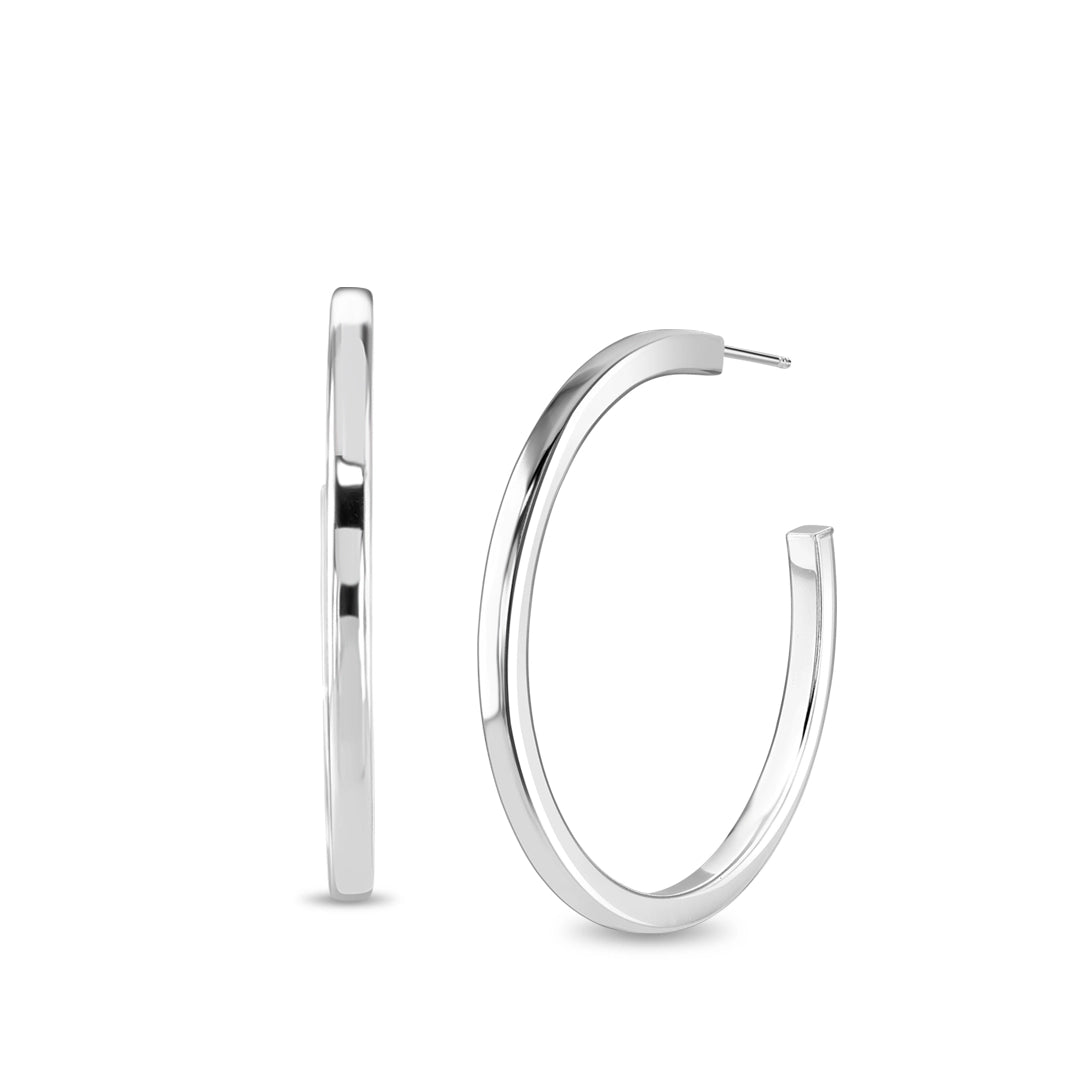 Cube Edge Large Sterling Silver Hoop Earrings