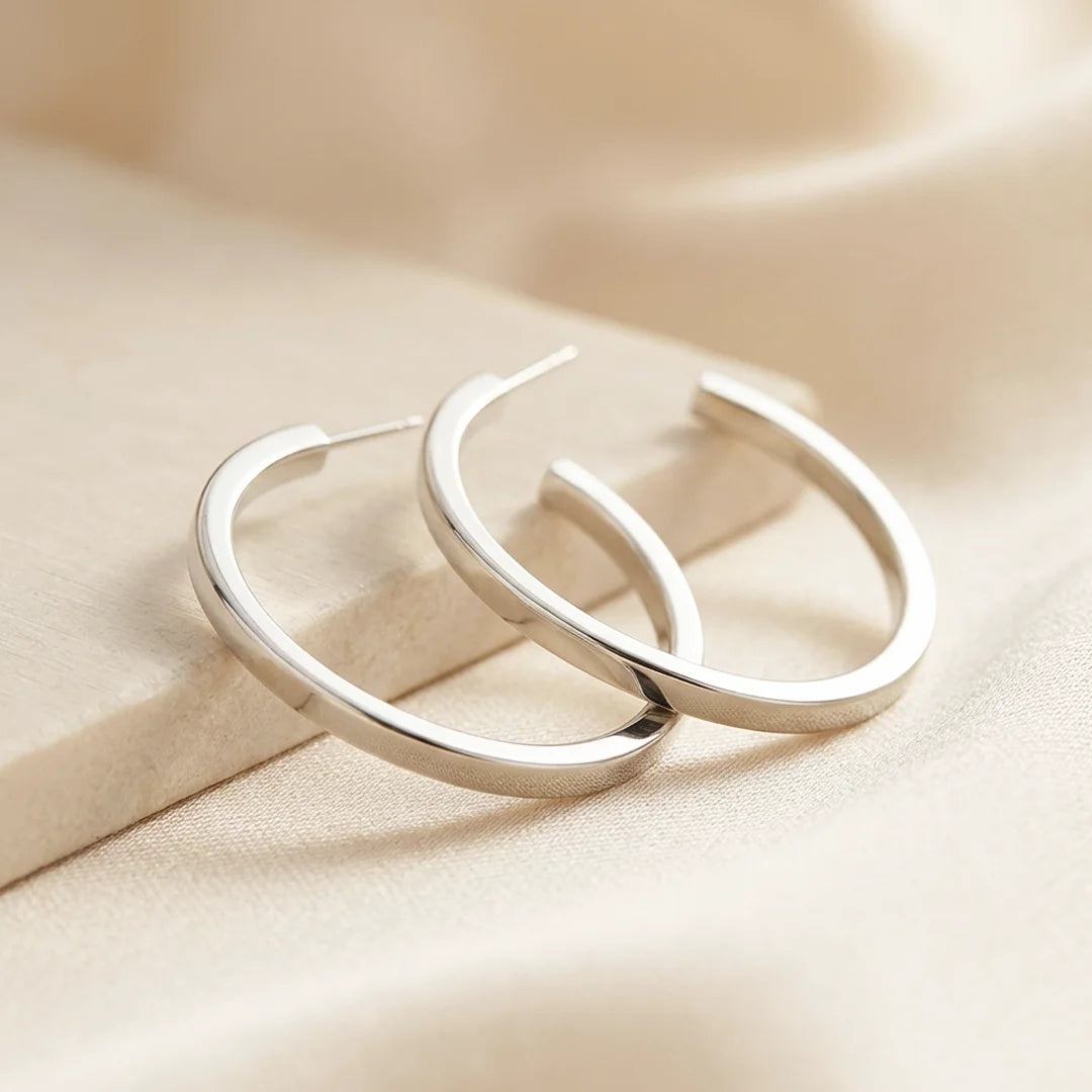 Cube Edge Large Sterling Silver Hoop Earrings