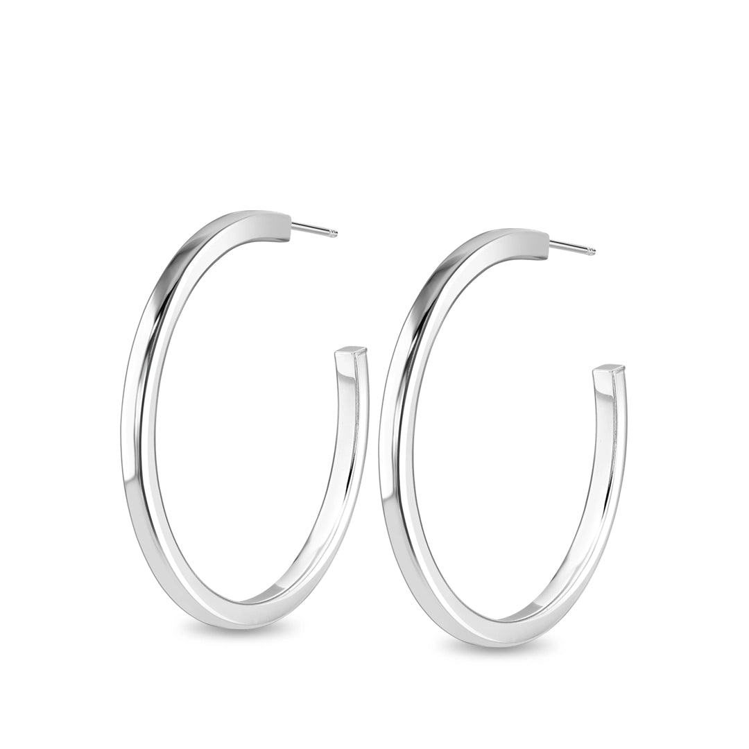 Cube Edge Large Sterling Silver Hoop Earrings