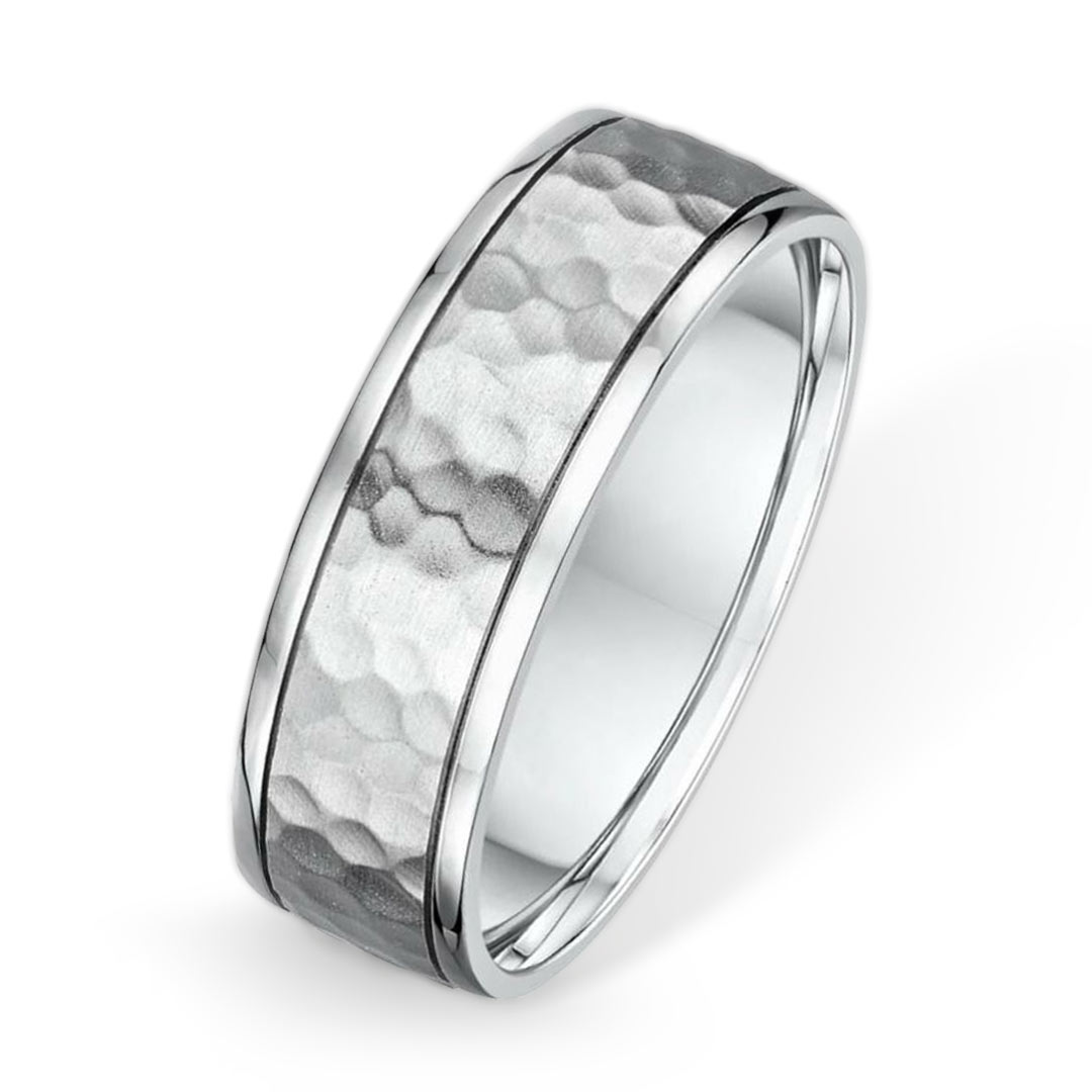 Hammered Patterned Wedding Ring