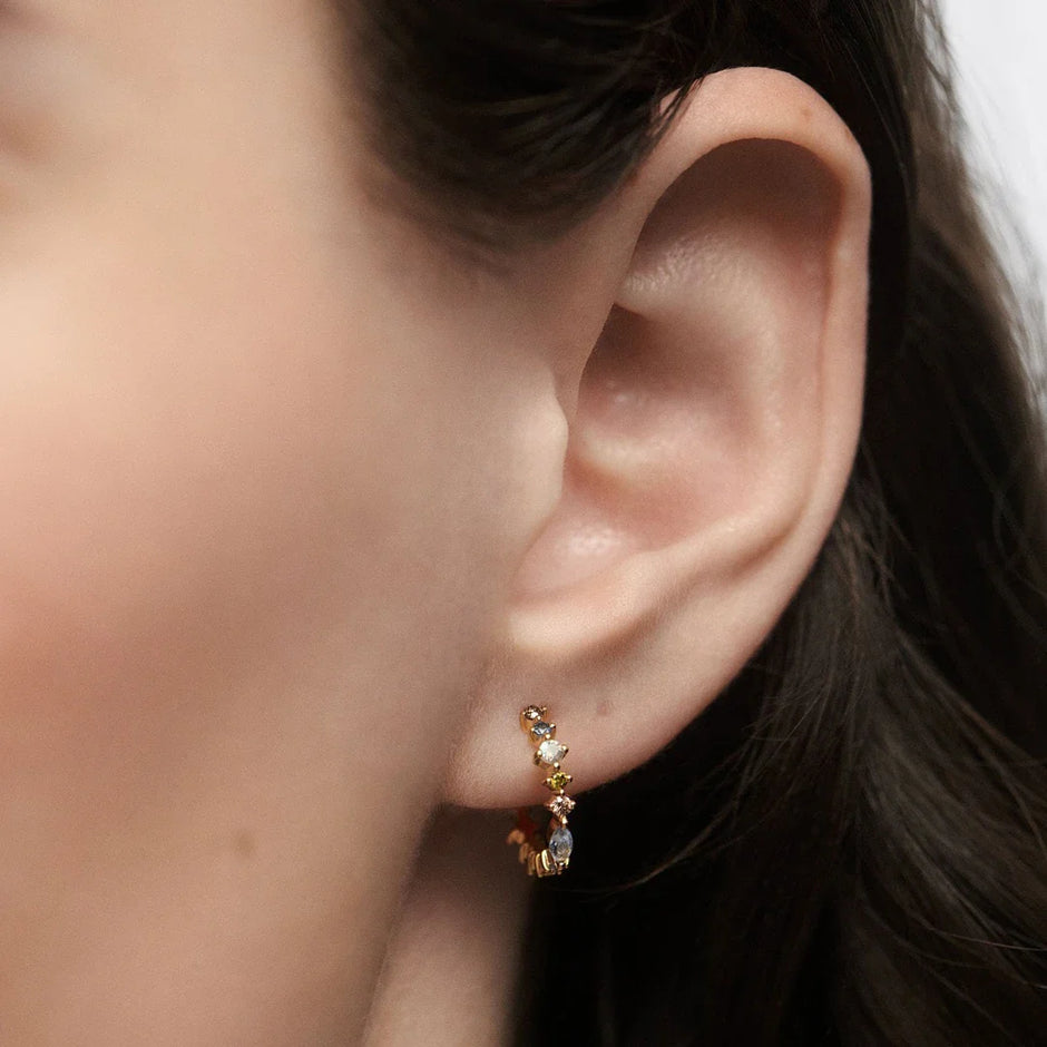 Pdpaola Lotus Gemstones Hoops Earrings