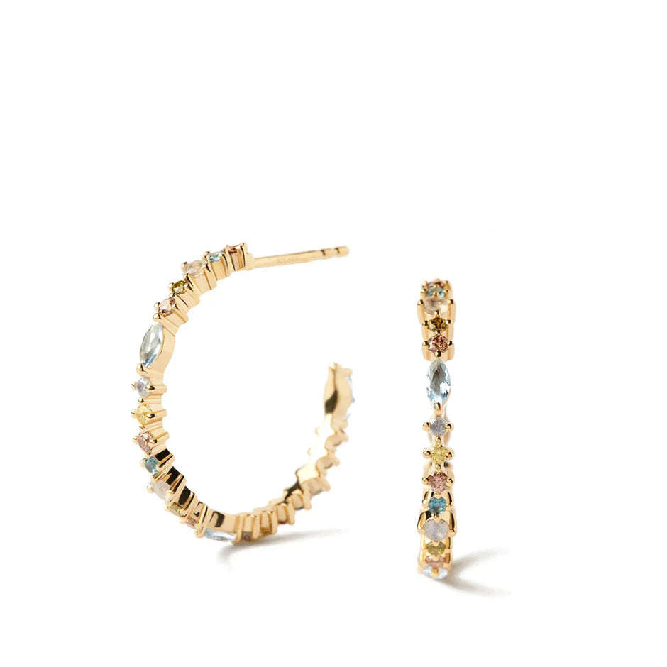 Pdpaola Lotus Gemstones Large Hoops Earrings
