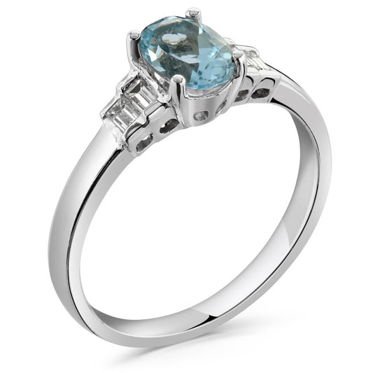 Aquamarine Diamond Engagement Ring White Gold