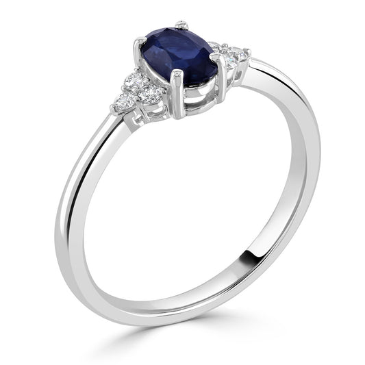 18ct White Gold Blue Sapphire Diamond Engagement Ring White Gold