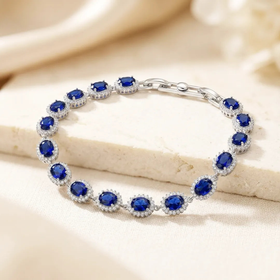 Diamonfire Midnight Blue Sapphire Oval Halo Tennis Bracelet