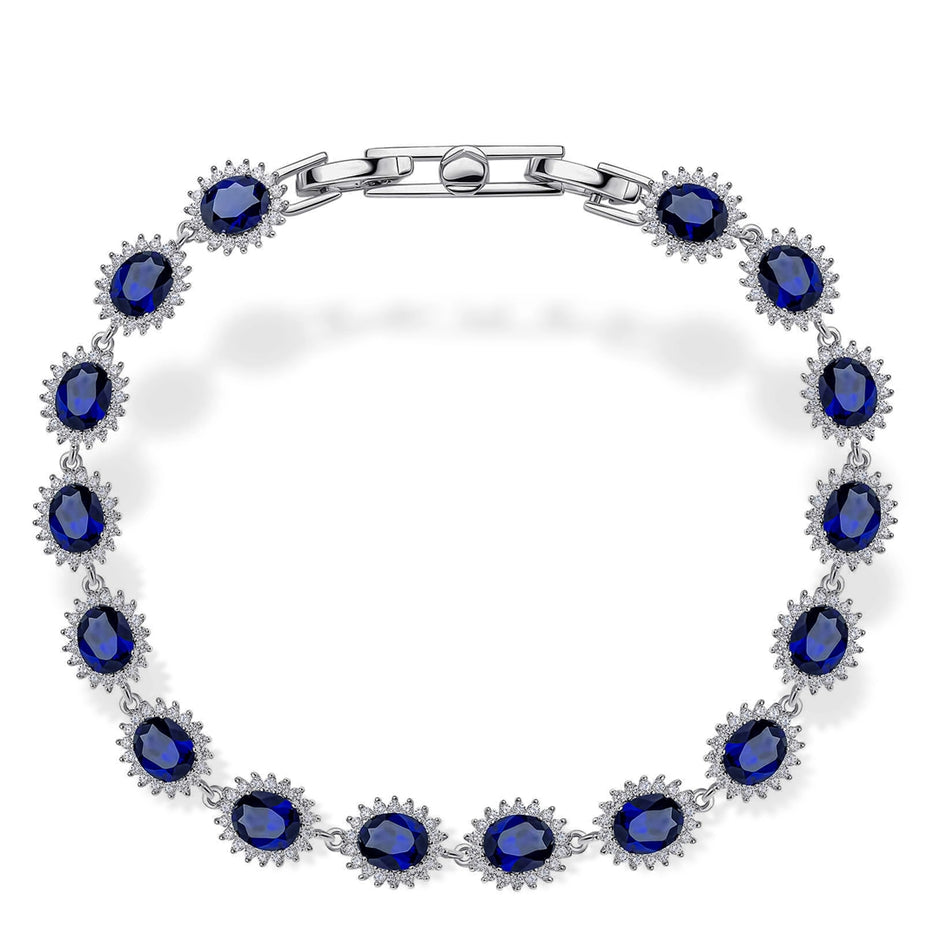 Diamonfire Midnight Blue Sapphire Oval Halo Tennis Bracelet