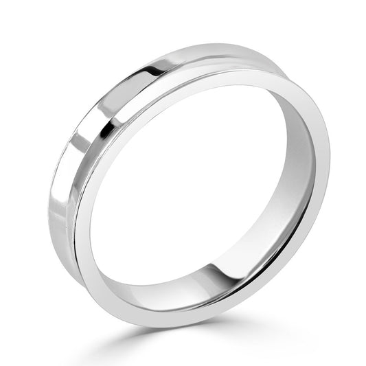 4mm Concave Patterned Platinum Wedding Ring White Gold