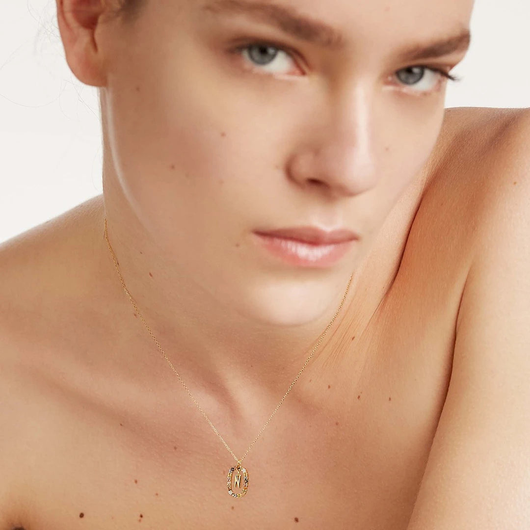 Pdpaola Letter N Multicolour Stone Necklace