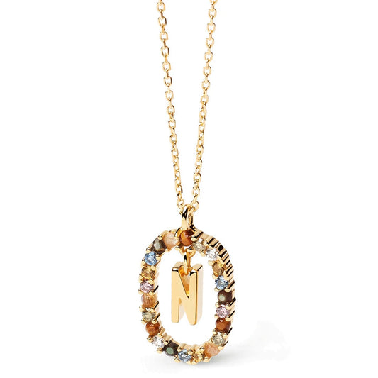 Pdpaola Letter N Multicolour Stone Necklace