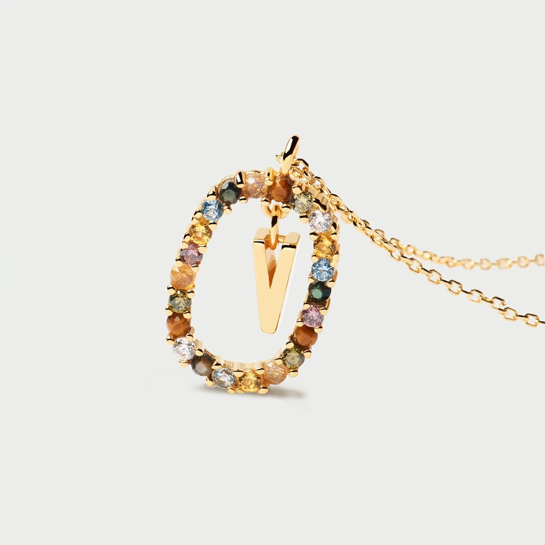 Pdpaola Letter V Multicolour Stone Necklace