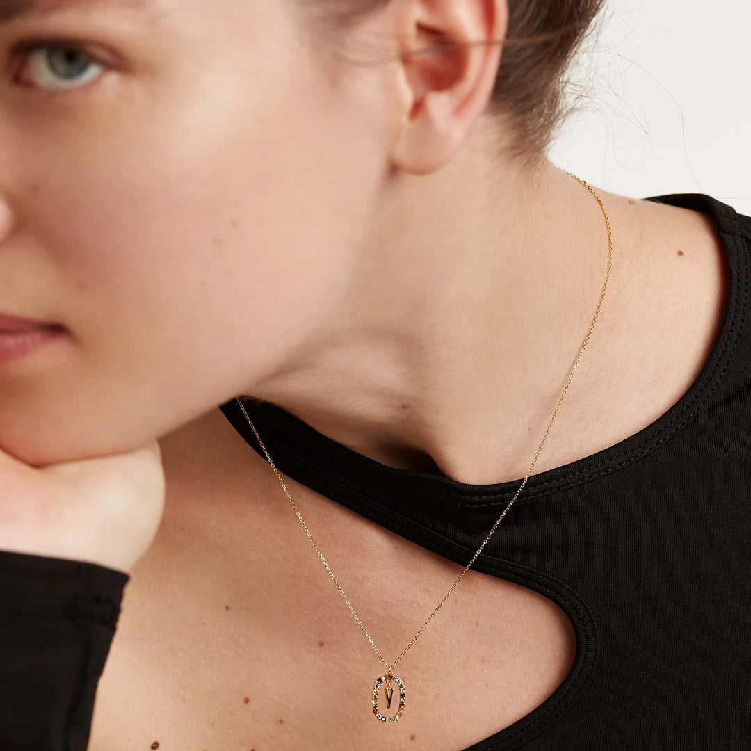 Pdpaola Letter V Multicolour Stone Necklace
