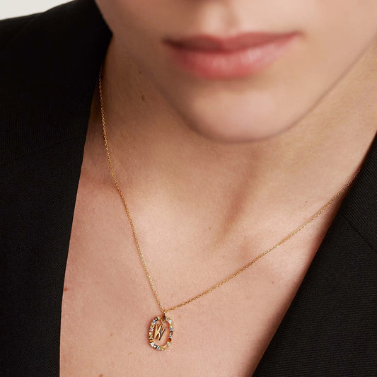 Pdpaola Letter W Multicolour Stone Necklace Pdpaola Letter W Multicolour Stone Necklace