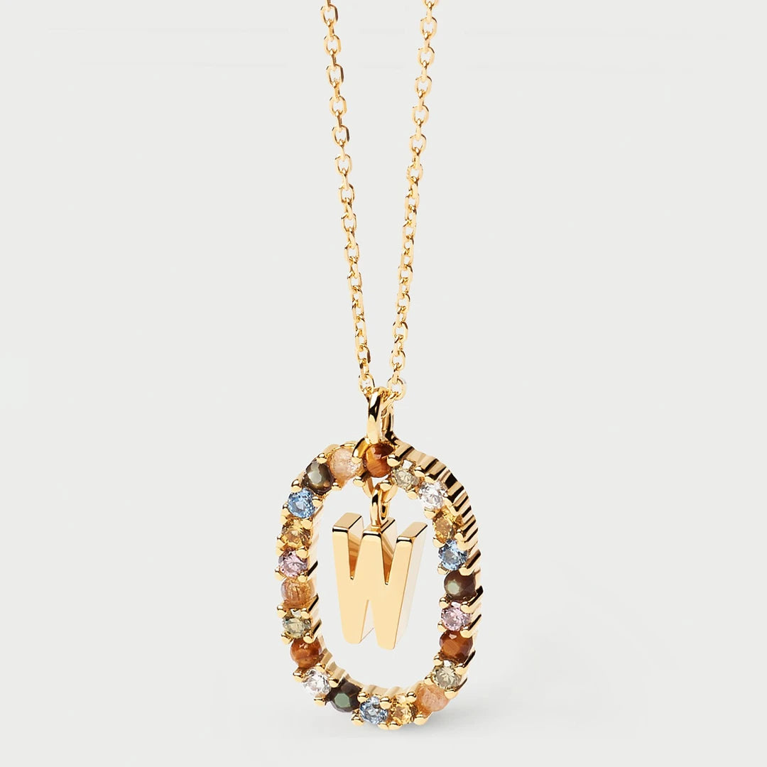 Pdpaola Letter W Multicolour Stone Necklace