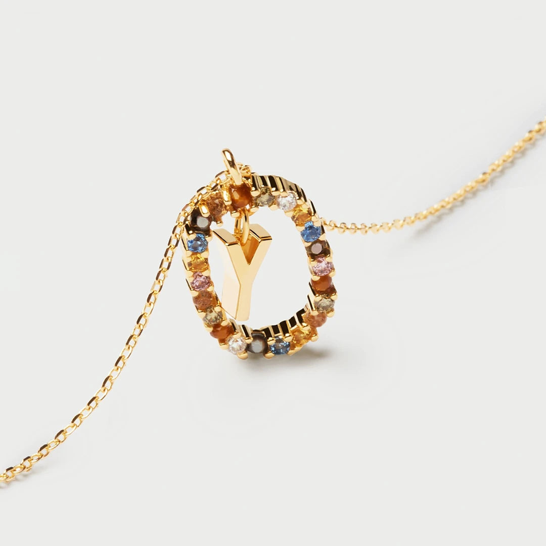 Pdpaola Letter Y Multicolour Stone Necklace