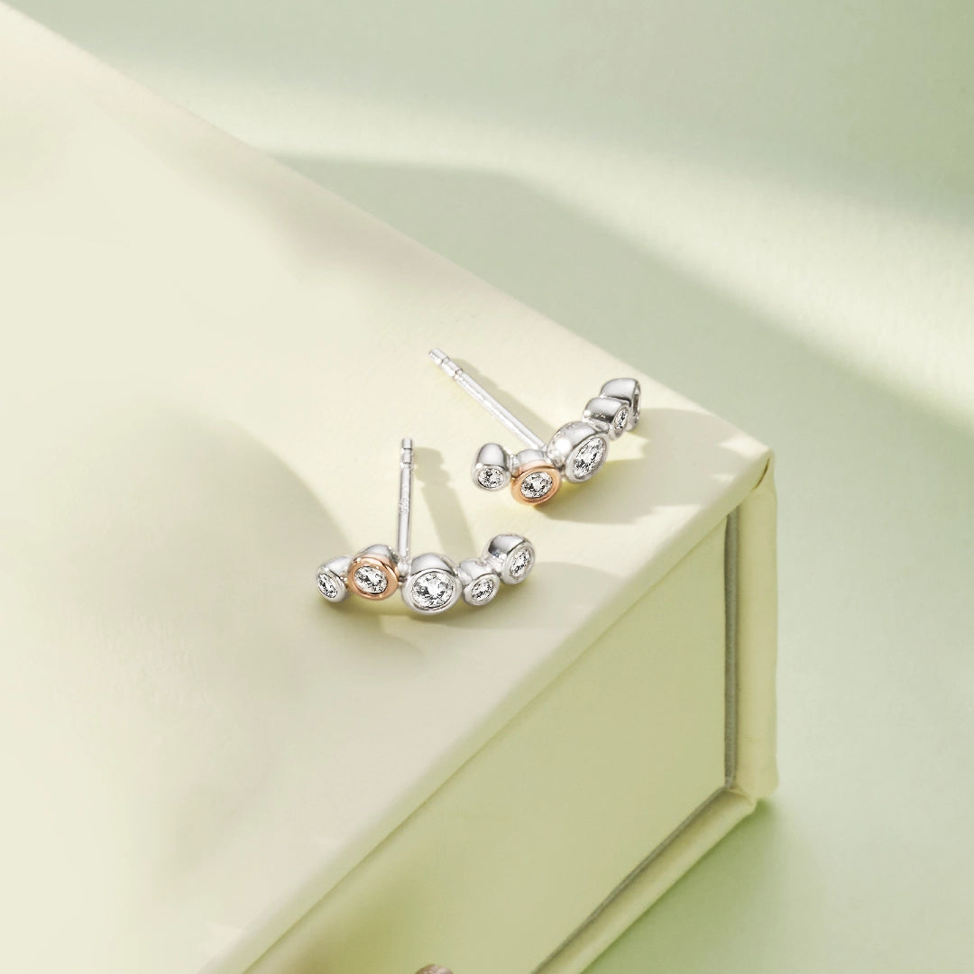 Clogau Celebration Sterling Silver Curved White Topaz Stud Earrings