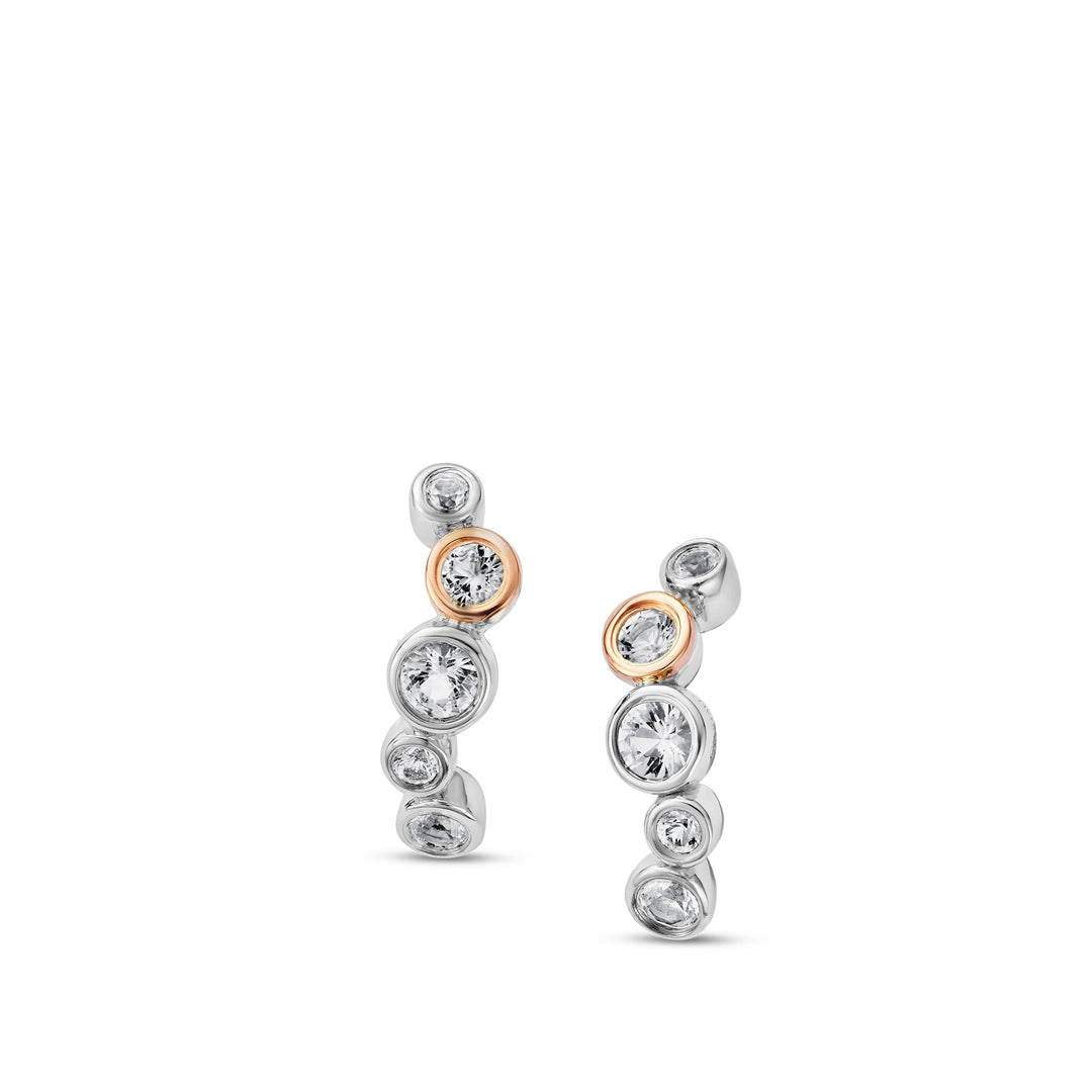 Clogau Celebration Sterling Silver Curved White Topaz Stud Earrings 