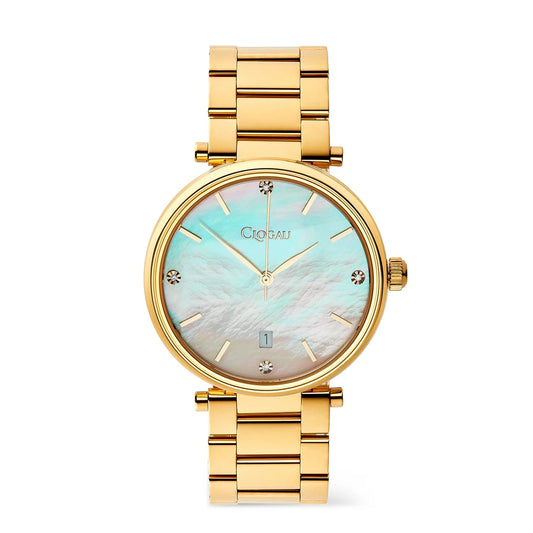 Clogau Celyn Stainless Steel Womens Gold Platted Mother of Pearl Dial Watch