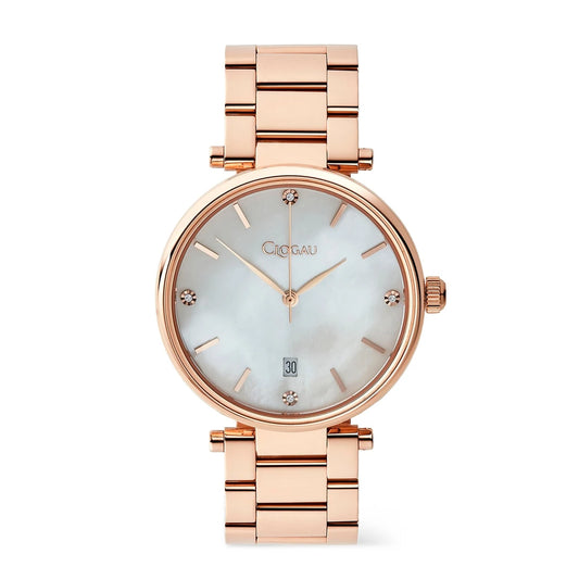 Clogau Celyn Stainless Steel Womens Rose Gold Platted Mother of Pearl Dial Watch