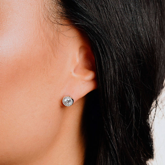 Diamonfire Pave Set Halo Stud Earrings White Gold