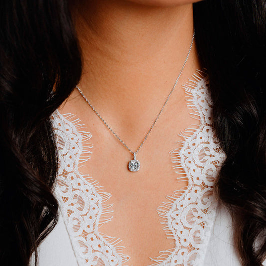Diamonfire Pave Set Cushion Shaped Pendant White Gold