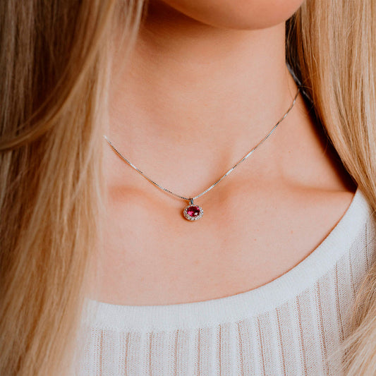 Diamonfire Round Ruby Red Pave Pendant White Gold