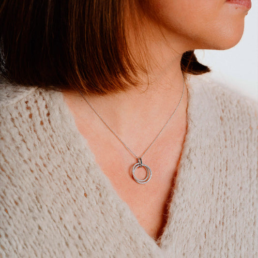 Diamonfire Intertwined Circles Pendant White Gold