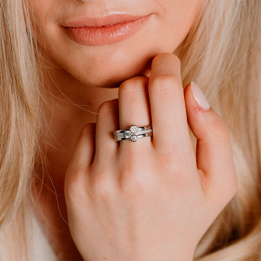 Diamonfire Triple Stacked Band Ring White Gold