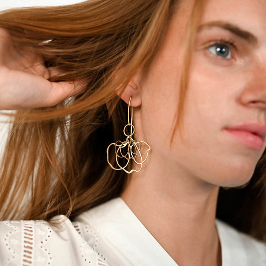 Garden Scribble Floral Drop Earrings White Gold