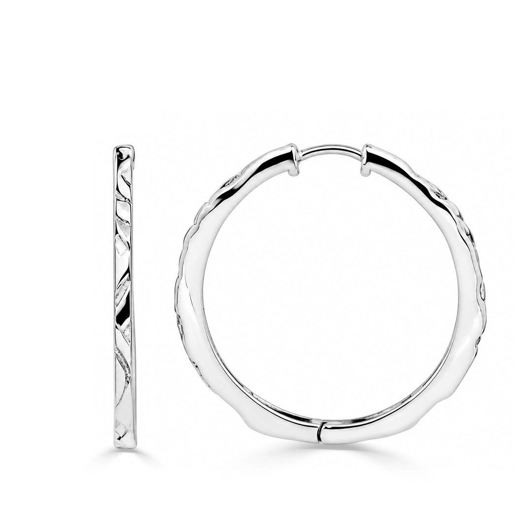 Linear Flux Large Silver Hoop Earrings