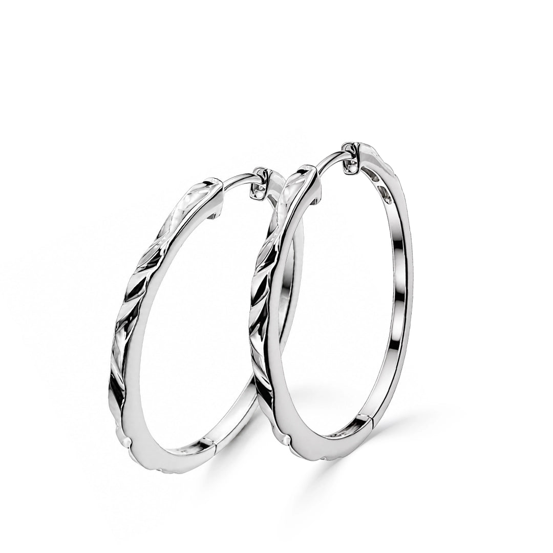 Linear Flux Large Silver Hoop Earrings