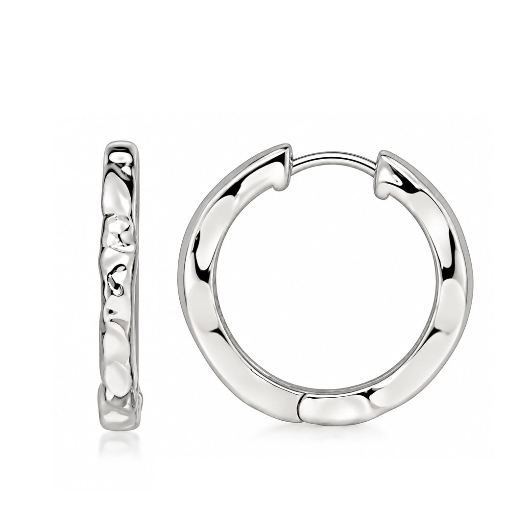 Linear Flux Medium Silver Huggie Earrings