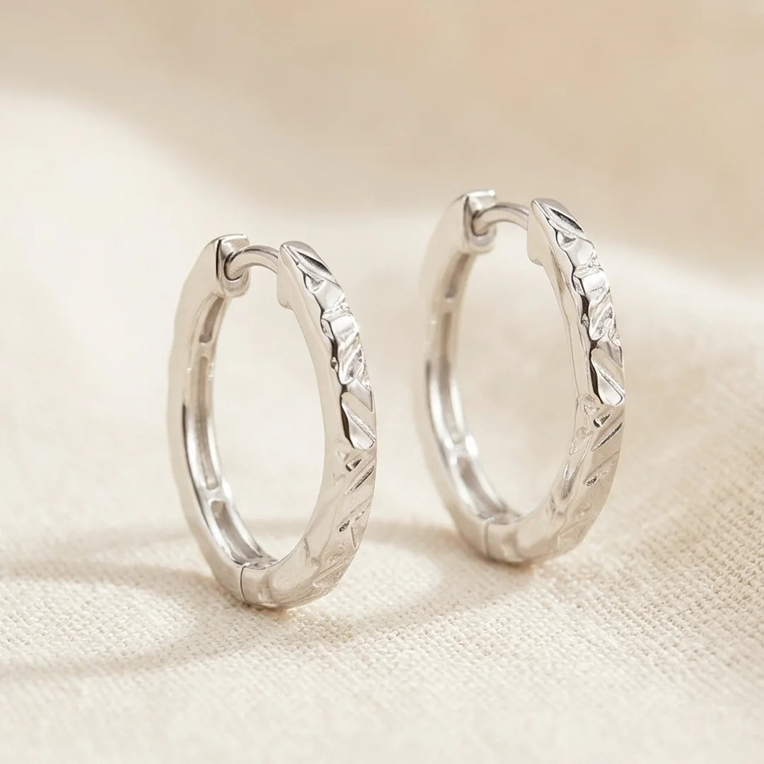 Linear Flux Medium Silver Huggie Earrings