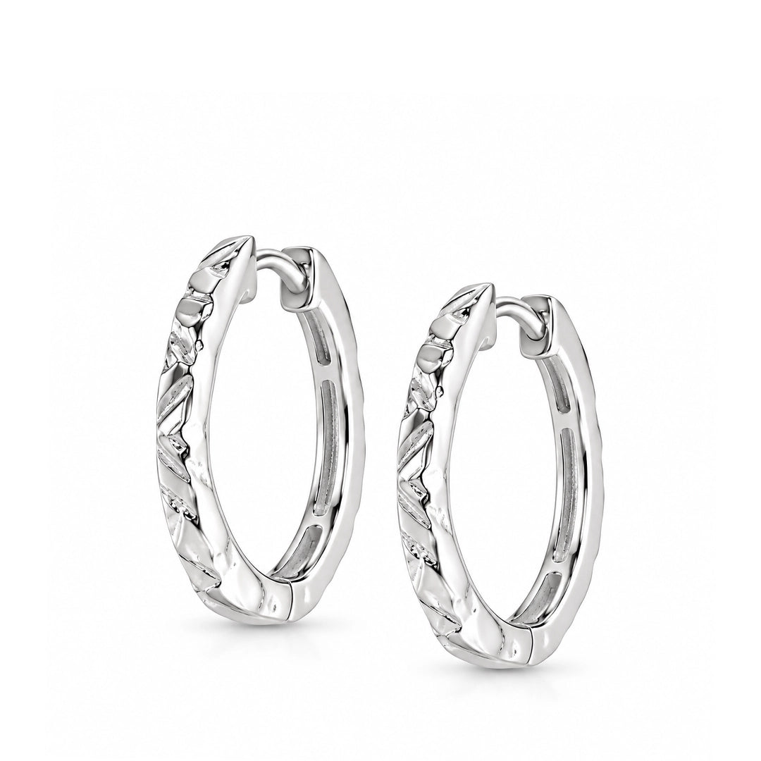 Linear Flux Medium Silver Huggie Earrings
