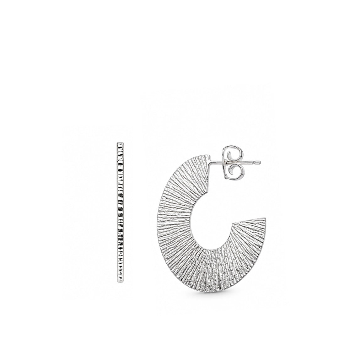 Radiant Textured Sterling Silver Half Hoop Earrings