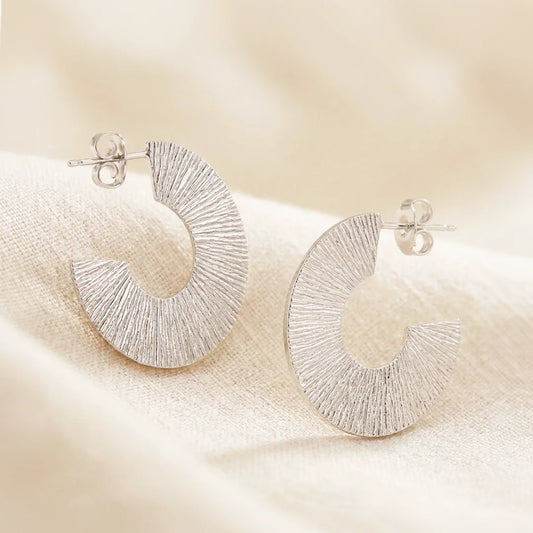 Radiant Textured Sterling Silver Half Hoop Earrings