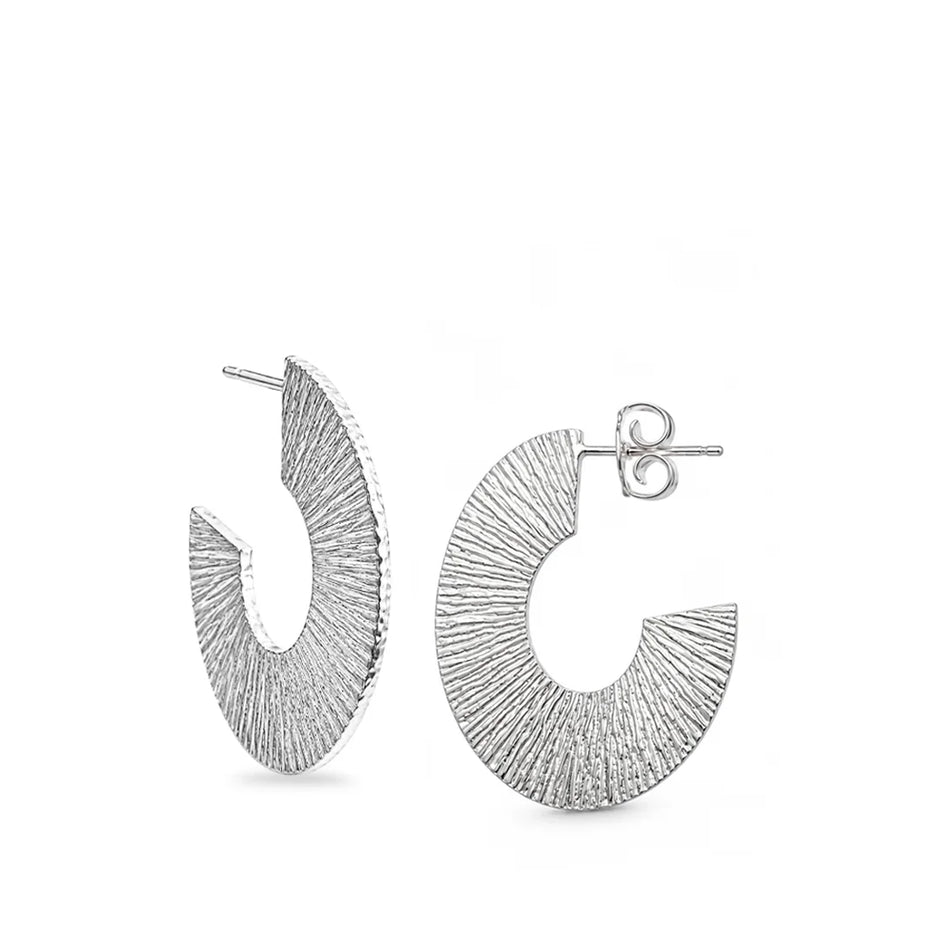 Radiant Textured Sterling Silver Half Hoop Earrings