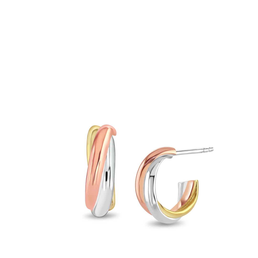 Trinity Twist Tri-Colour Mini Huggie Earrings