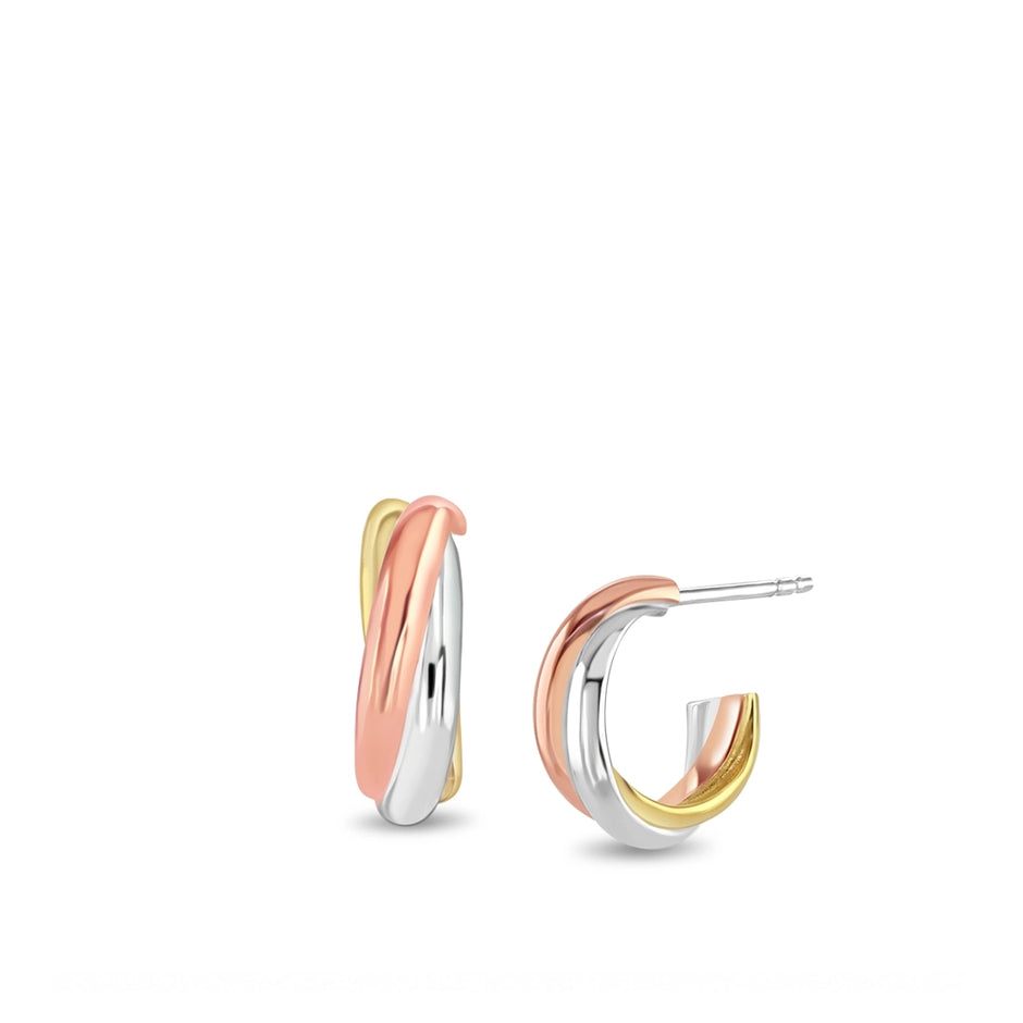 Trinity Twist Tri-Colour Mini Huggie Earrings