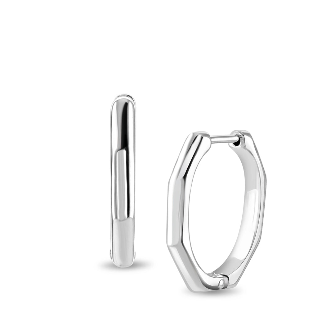 Facet Oval Sterling Silver Hoop Earrings