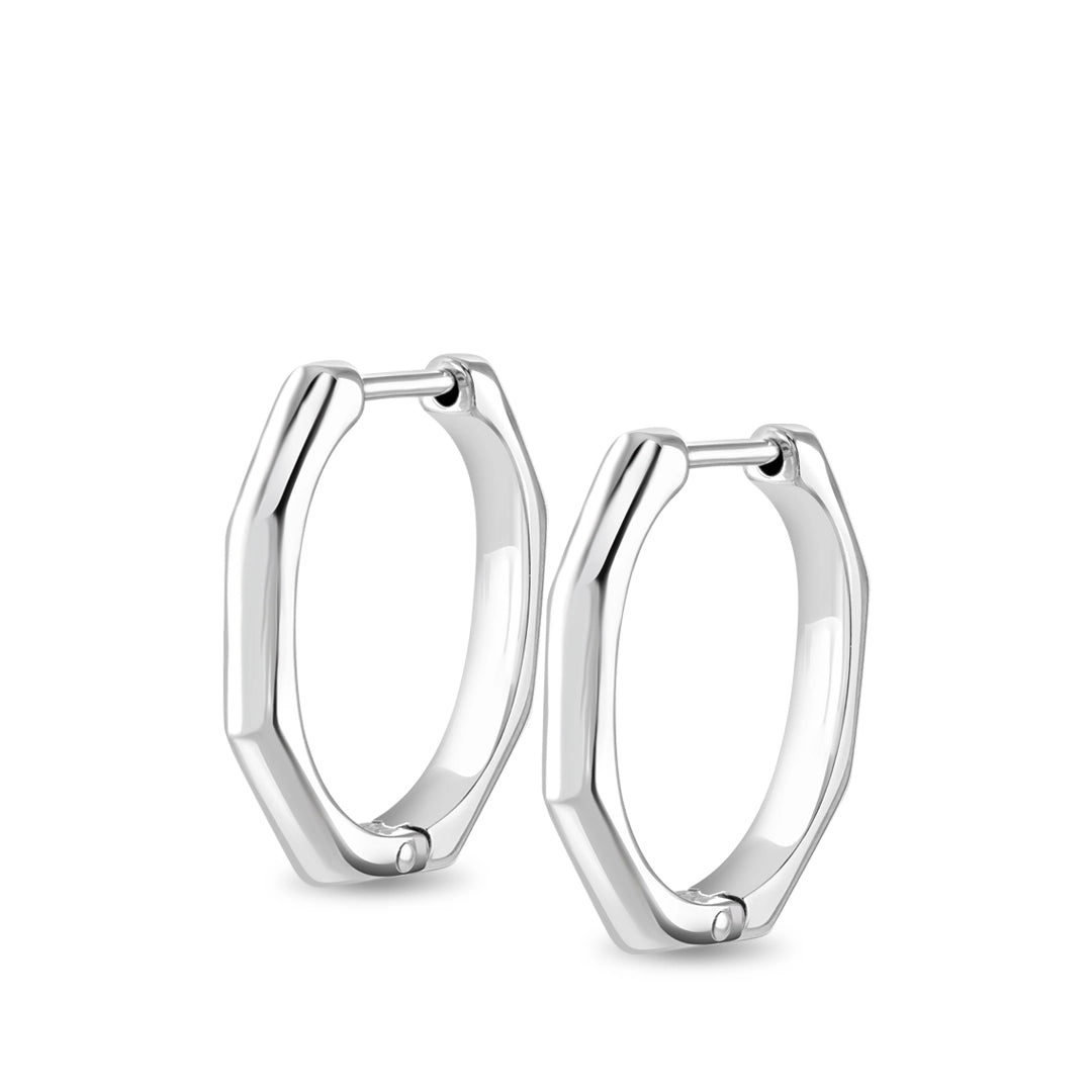 Facet Oval Sterling Silver Hoop Earrings