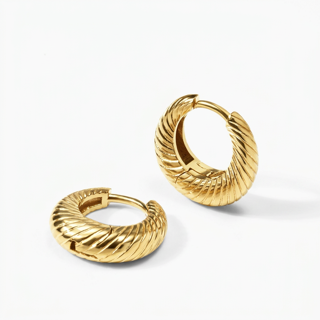 Helios Ribbed Gold Huggie Earrings